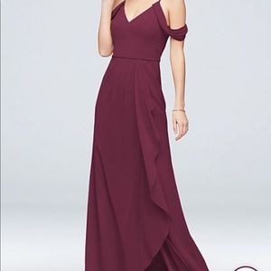 Off-the-Shoulder Bridesmaid Dress w/ Cascade WINE